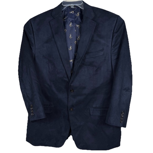 Lauren Ralph Lauren Blazer Mens 44L Navy Blue Faux Suede Sport‎ Coat Fox Lined - Picture 3 of 8